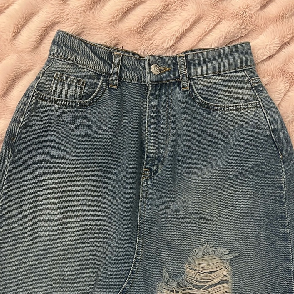 Whats's Hot!! Super Cute Boho Asymmetrical Midi Distressed Denim Skirt! 🛍️😍🔥 - Picture 12 of 14